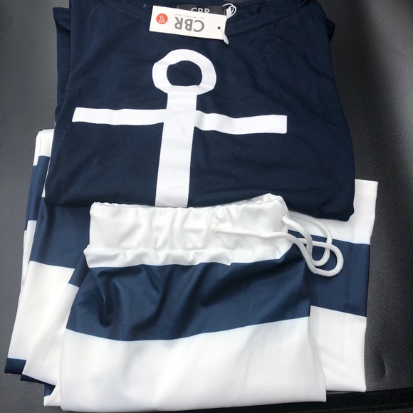 2 piece maxi skirt / t shirt striped anchor print size small - Picture 13 of 15